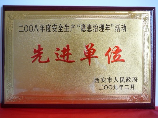 2009年2月，被西安市人民政府評為2008年度安全生產“隱患治理年”活動先進單位